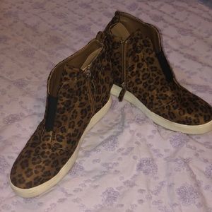 Leopard print wedge booties